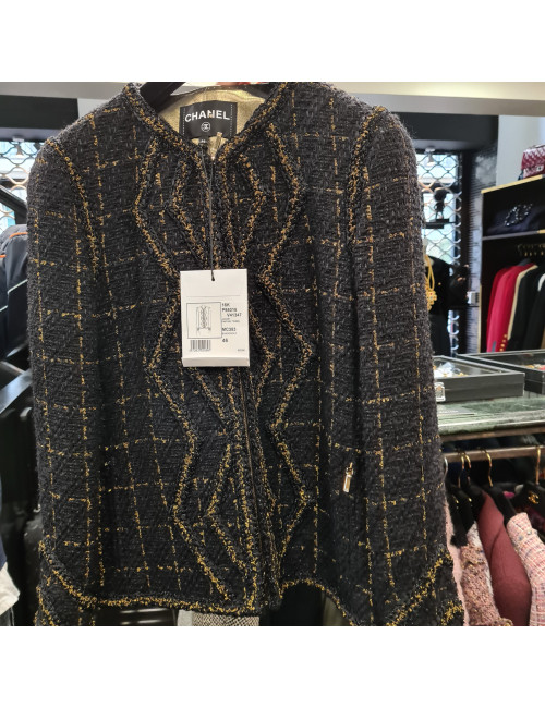 CHANEL veste T 44 tweed noir et fils d'or