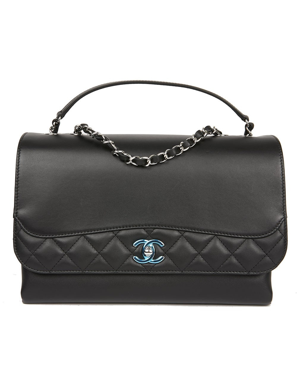 Sac à main CHANEL cuir lisse et matelassé noir