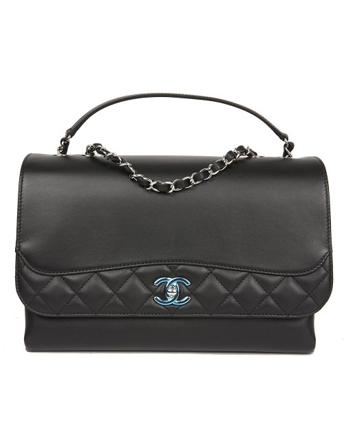 Sac à main CHANEL cuir lisse et matelassé noir