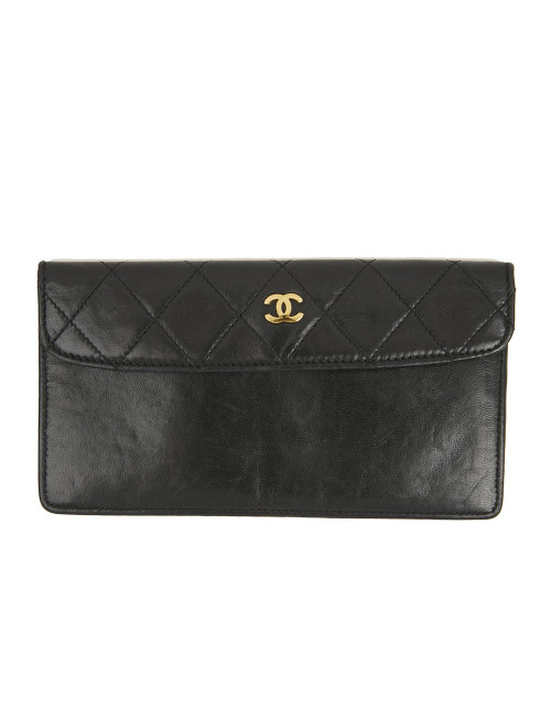Porte monnaie CHANEL cuir noir 