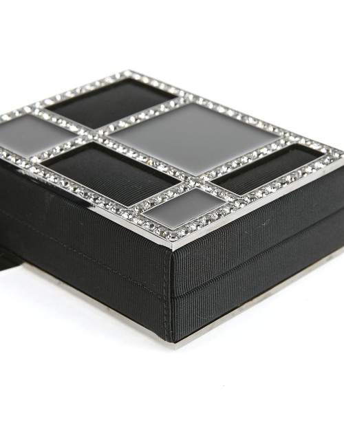 CHANEL Minaudière in Plexi, Black cotton Piqué and Rhinestones