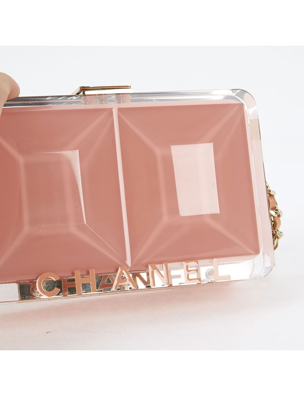 CHANEL Rectangular Clutch in Pink Plexiglass