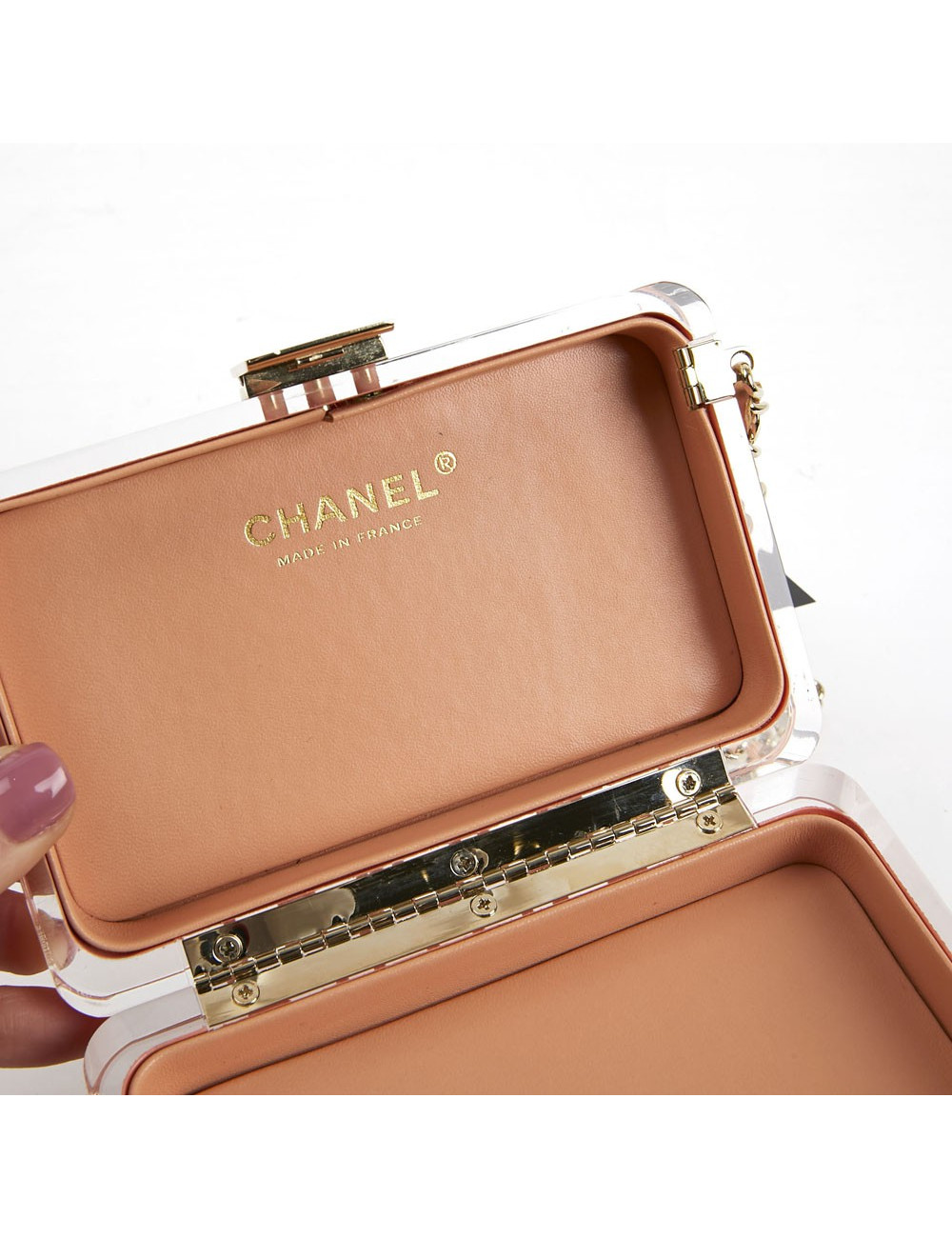 CHANEL Rectangular Clutch in Pink Plexiglass