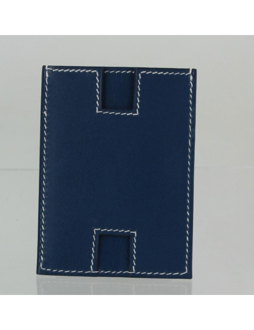 Porte-cartes de crédit  H  HERMES cuir lisse bleu