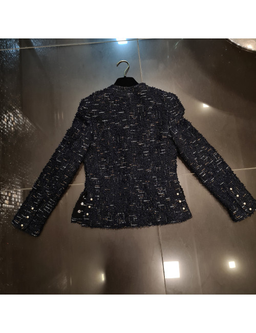 Veste T34  CHANEL en tweed bleu et noir avec fils argenté et doré