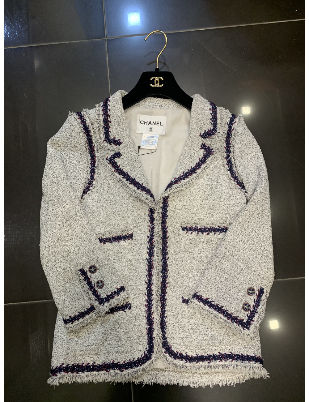 Veste CHANEL T36 bleu argent