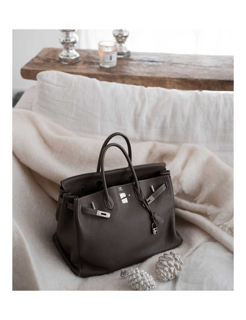 Birkin 40 étoupe cuir grainé