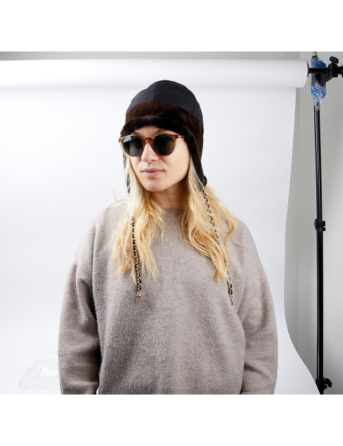 Chapka CHANEL bi-matière marron