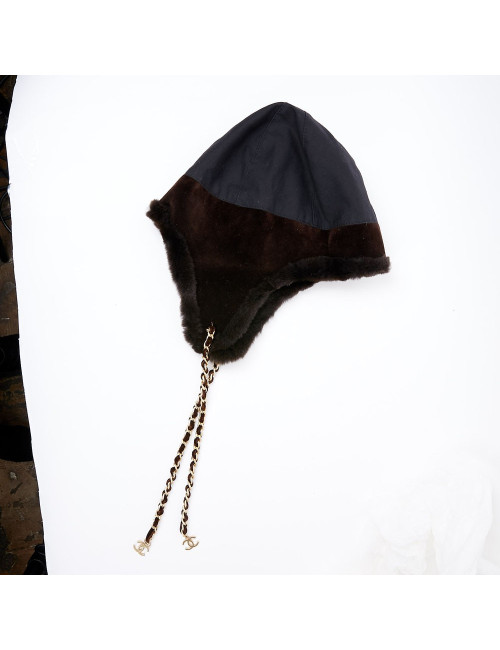 Chapka CHANEL bi-matière marron