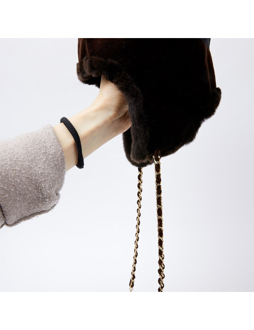 Chapka CHANEL bi-matière marron