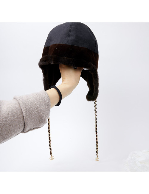 Chapka CHANEL bi-matière marron