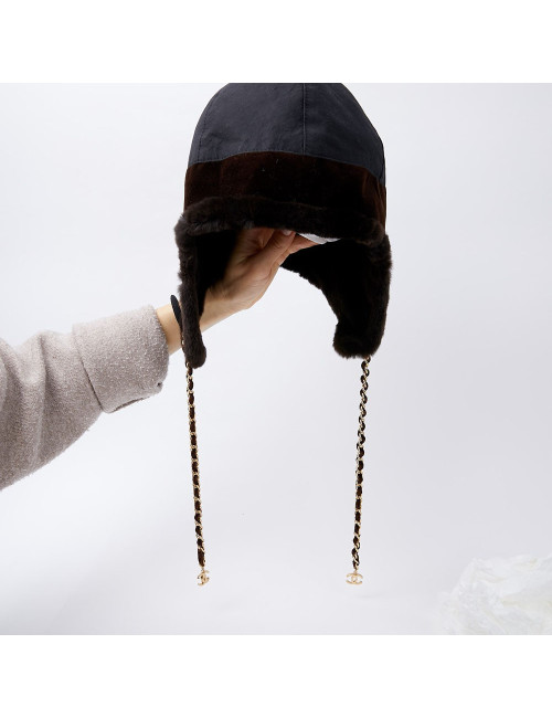 Chapka CHANEL bi-matière marron