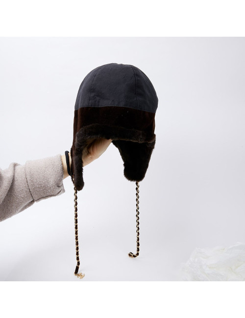 Chapka CHANEL bi-matière marron