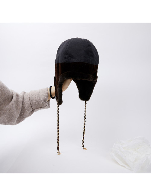 Chapka CHANEL bi-matière marron