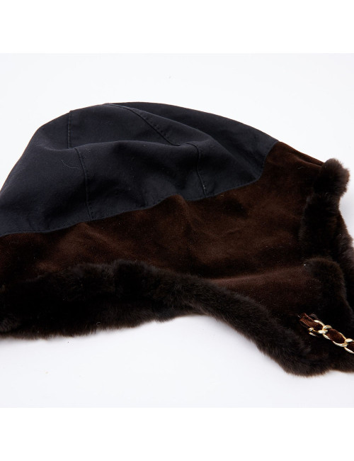 Chapka CHANEL bi-matière marron