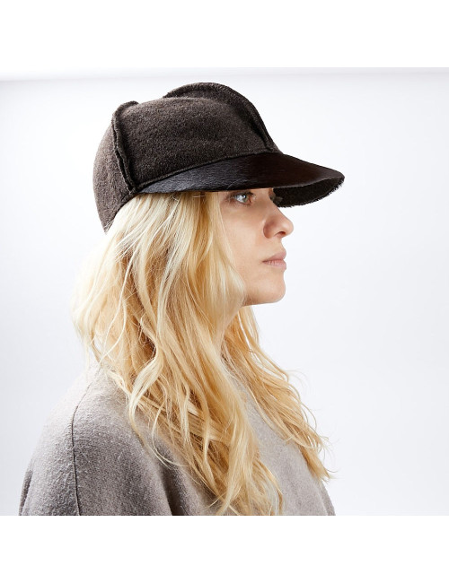 Casquette CHANEL laine bouillie marron et poulain