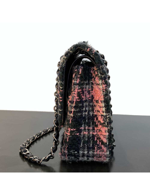Sac classique CHANEL tweed rose et noir