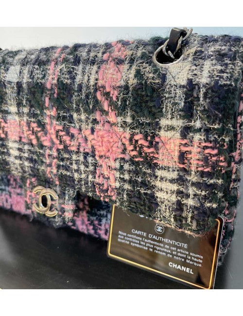 Sac classique CHANEL tweed rose et noir