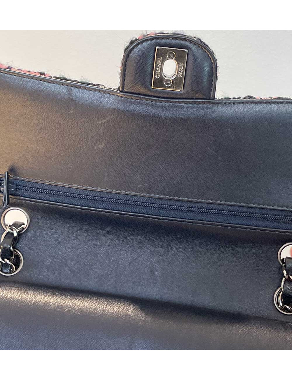 Sac classique CHANEL tweed rose et noir