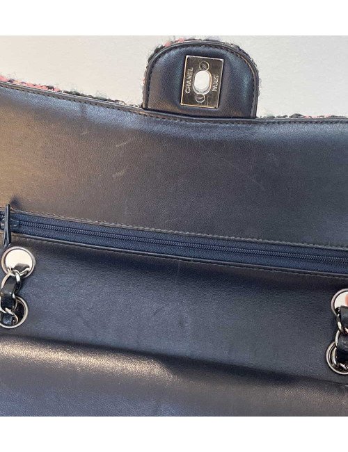 Sac classique CHANEL tweed rose et noir