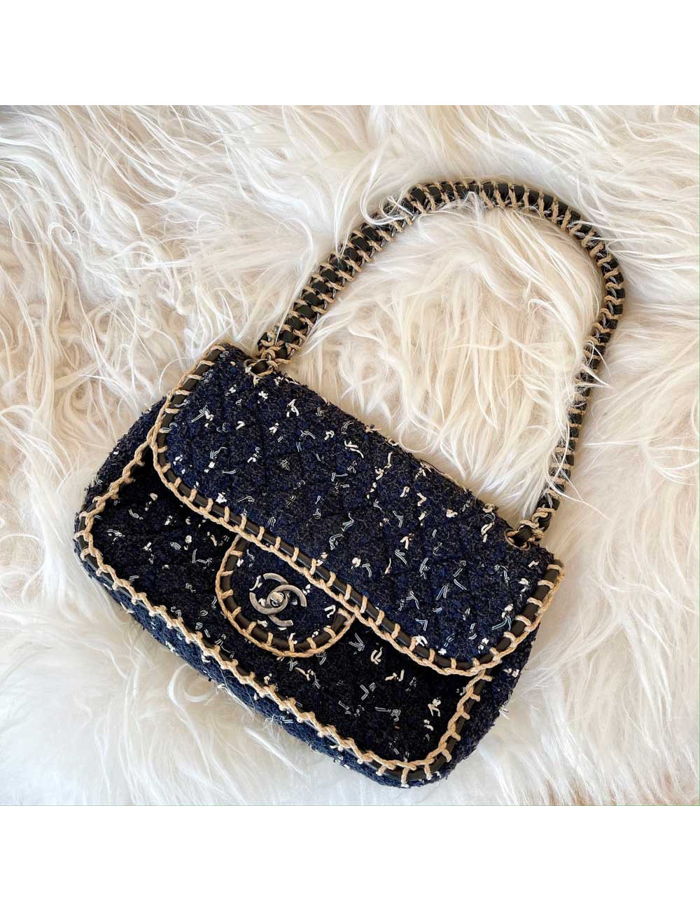 Sac CHANEL tweed bleu nuit, marine