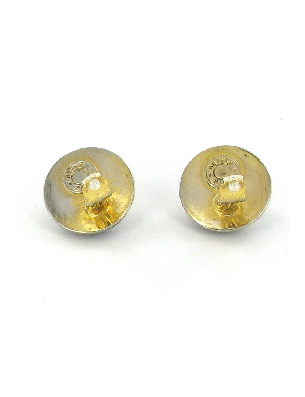 HERMES vintage 'Médor' clip-on earrings in gold plate metal and black leather