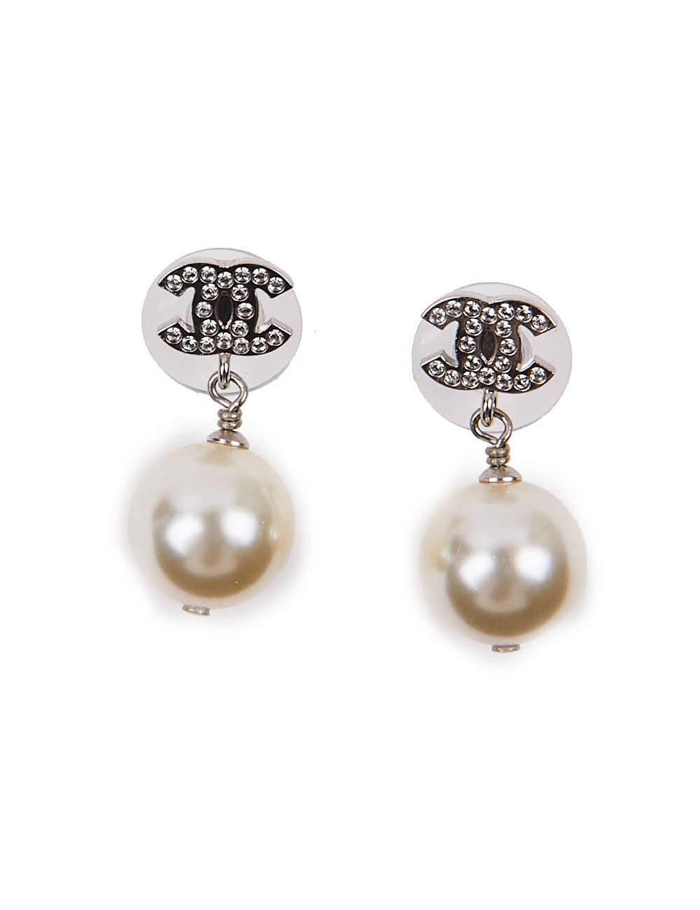CHANEL pendent pearl earrings