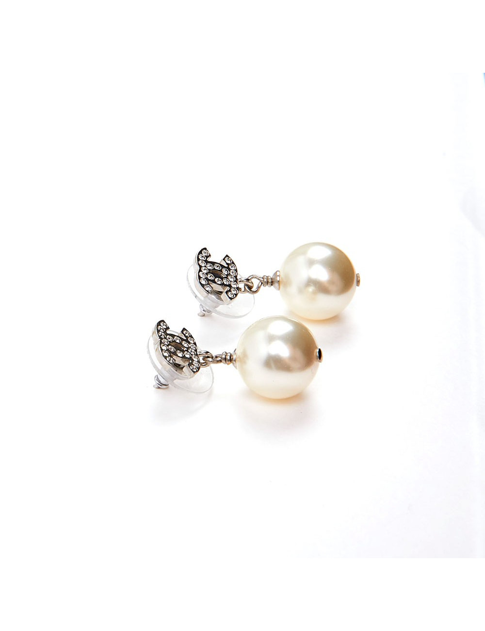 CHANEL pendent pearl earrings