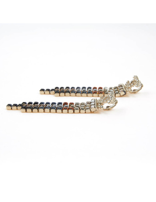 CHANEL Egyptian pendant rhinestones pierced earrings