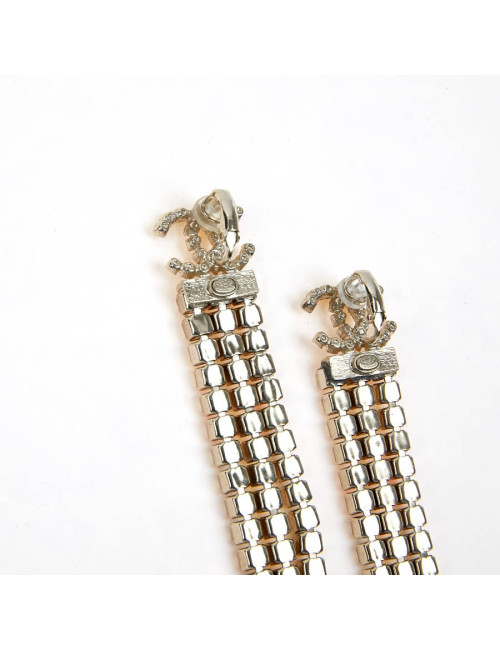 CHANEL Egyptian pendant rhinestones pierced earrings