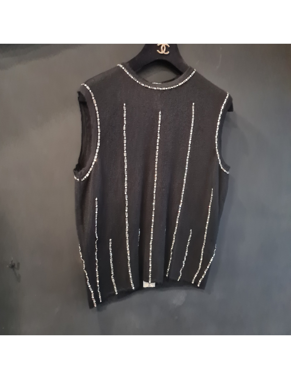 Pull sans manches CHANEL cachemire noir