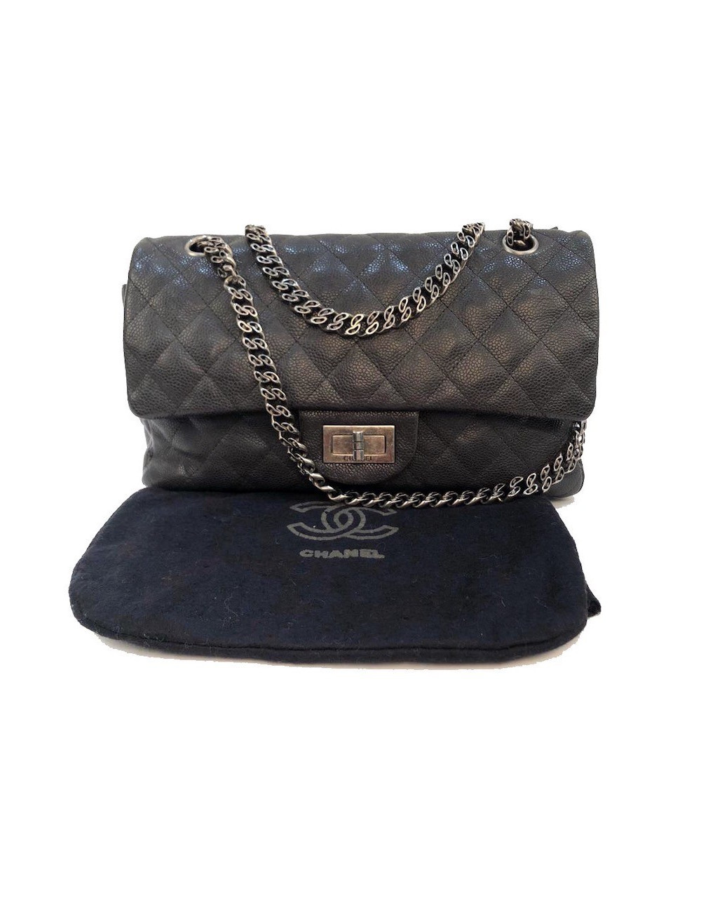 Sac à main 2.55 CHANEL  Mademoiselle cuir caviar gris