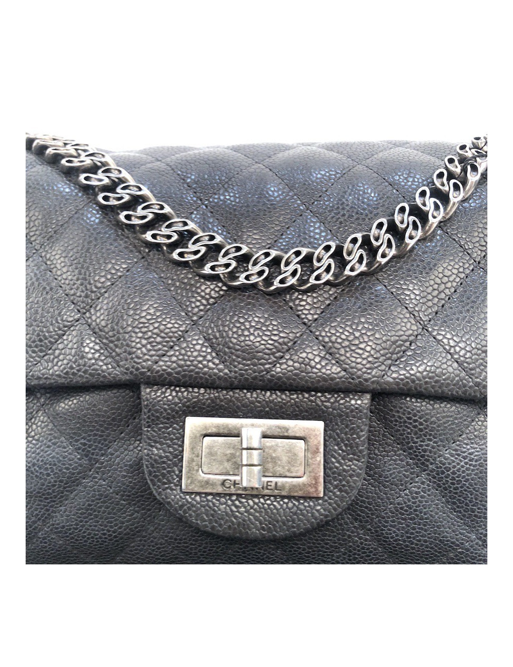Sac à main 2.55 CHANEL  Mademoiselle cuir caviar gris
