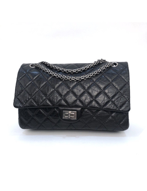 Sac Mademoiselle 2.55 CHANEL cuir froissé noir