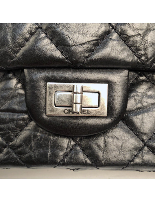 Sac Mademoiselle 2.55 CHANEL cuir froissé noir