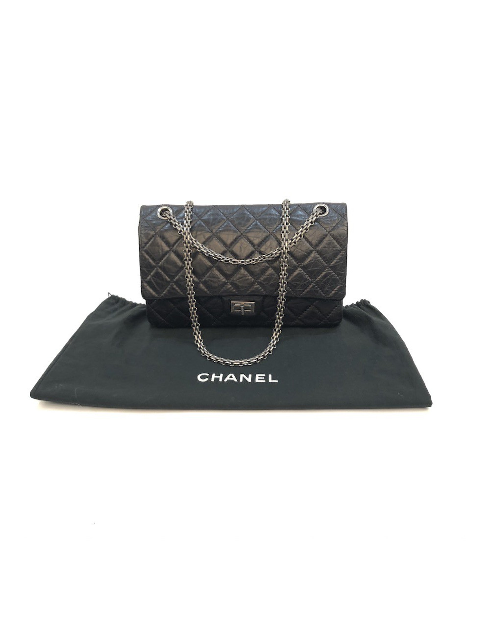 Sac Mademoiselle 2.55 CHANEL cuir froissé noir