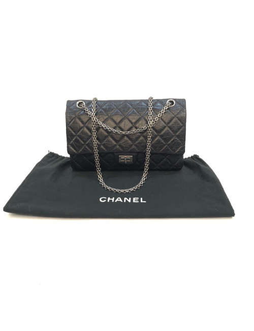 Sac Mademoiselle 2.55 CHANEL cuir froissé noir