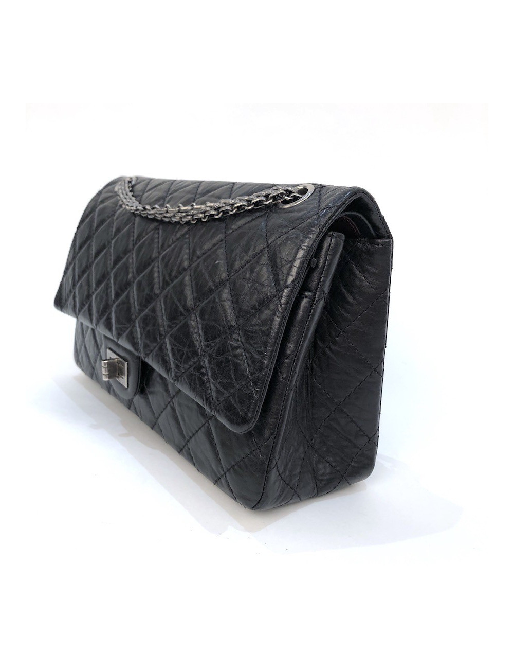 Sac Mademoiselle 2.55 CHANEL cuir froissé noir