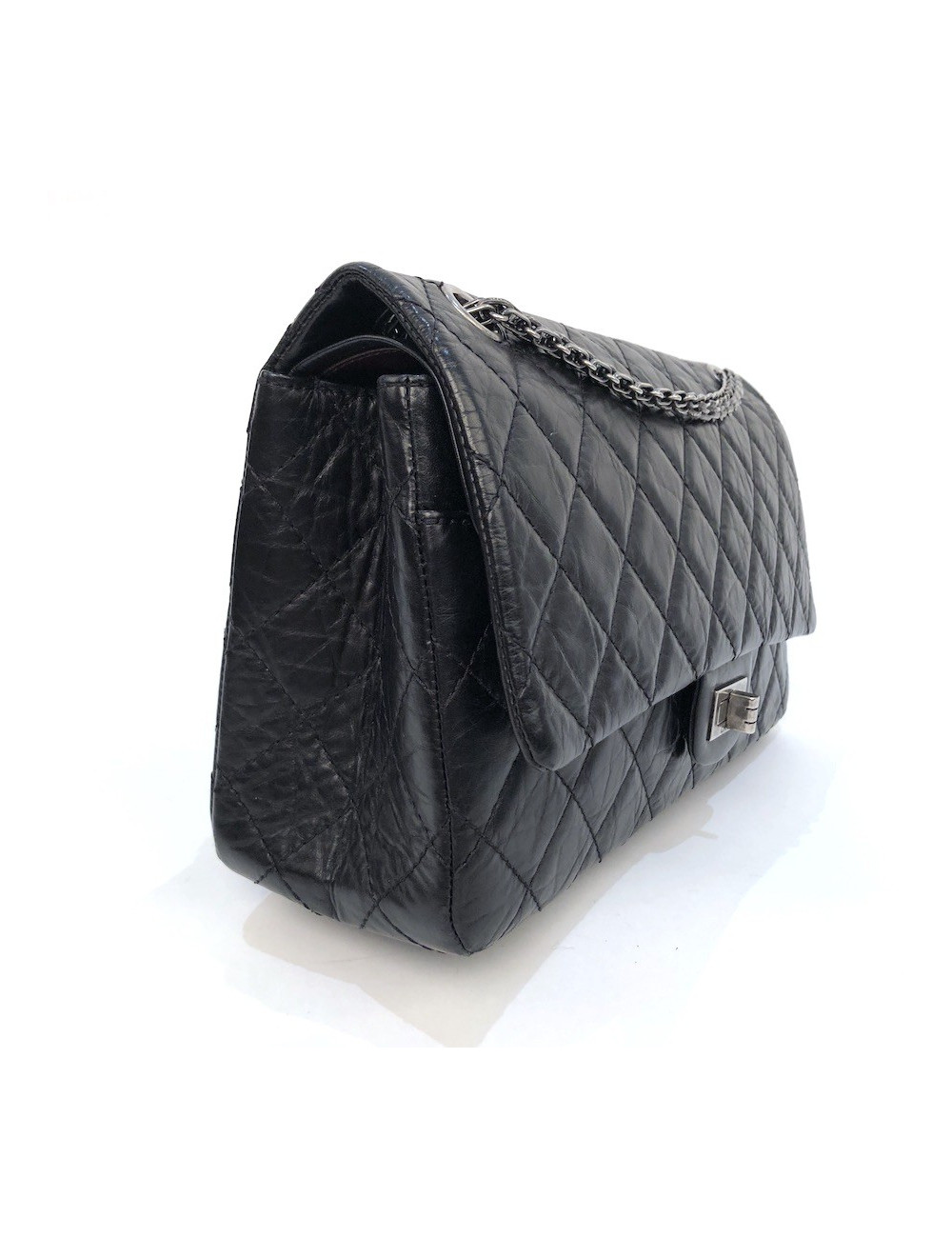 Sac Mademoiselle 2.55 CHANEL cuir froissé noir