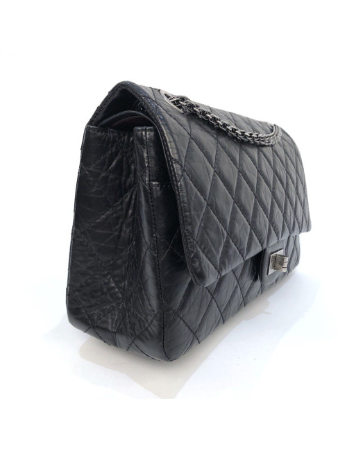Sac Mademoiselle 2.55 CHANEL cuir froissé noir