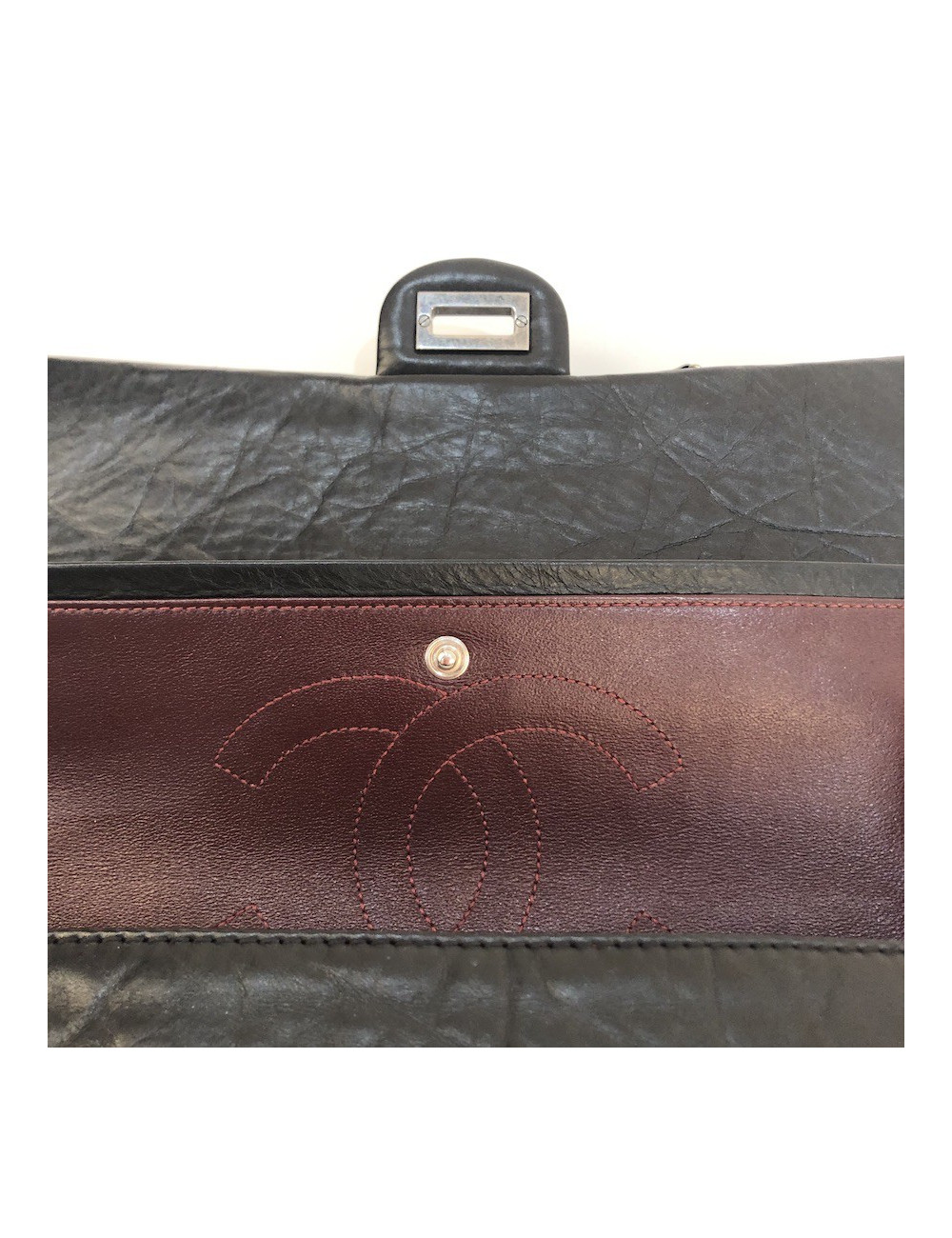 Sac Mademoiselle 2.55 CHANEL cuir froissé noir