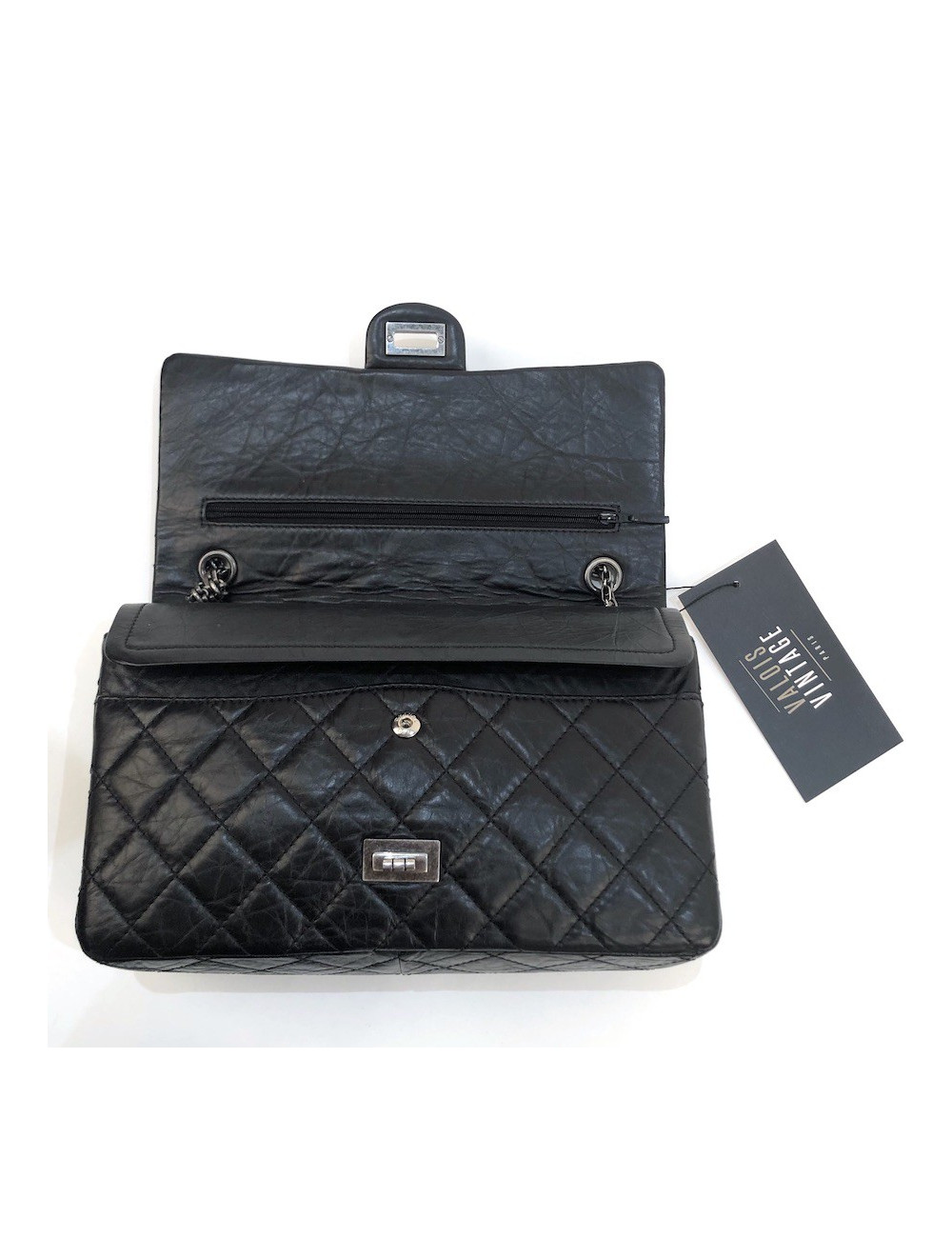 Sac Mademoiselle 2.55 CHANEL cuir froissé noir
