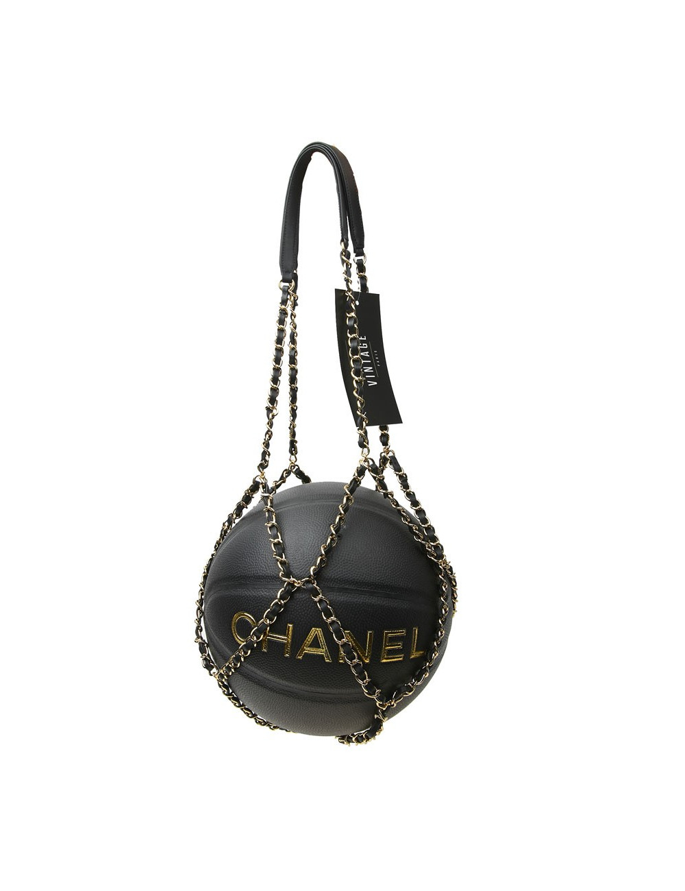 CHANEL Black BasketBall with its Chain in Leather and Metal