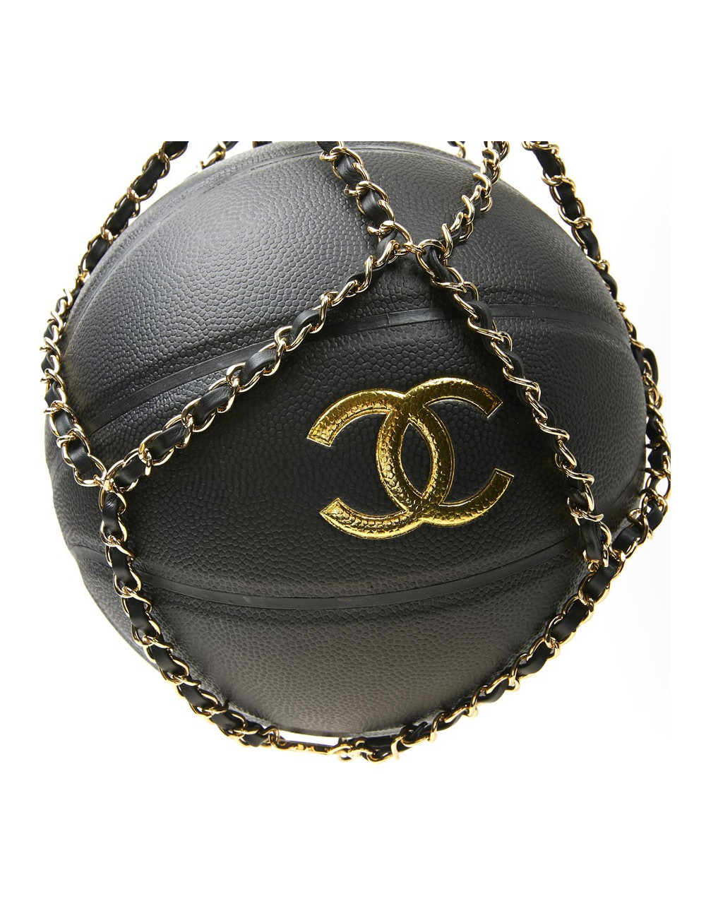 CHANEL Black BasketBall with its Chain in Leather and Metal