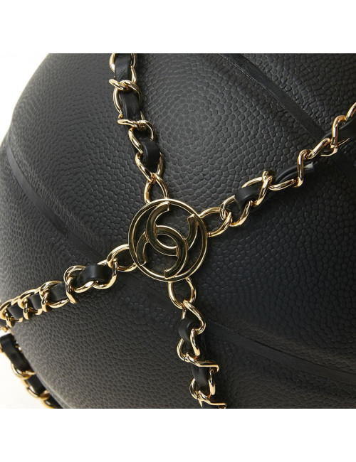CHANEL Black BasketBall with its Chain in Leather and Metal