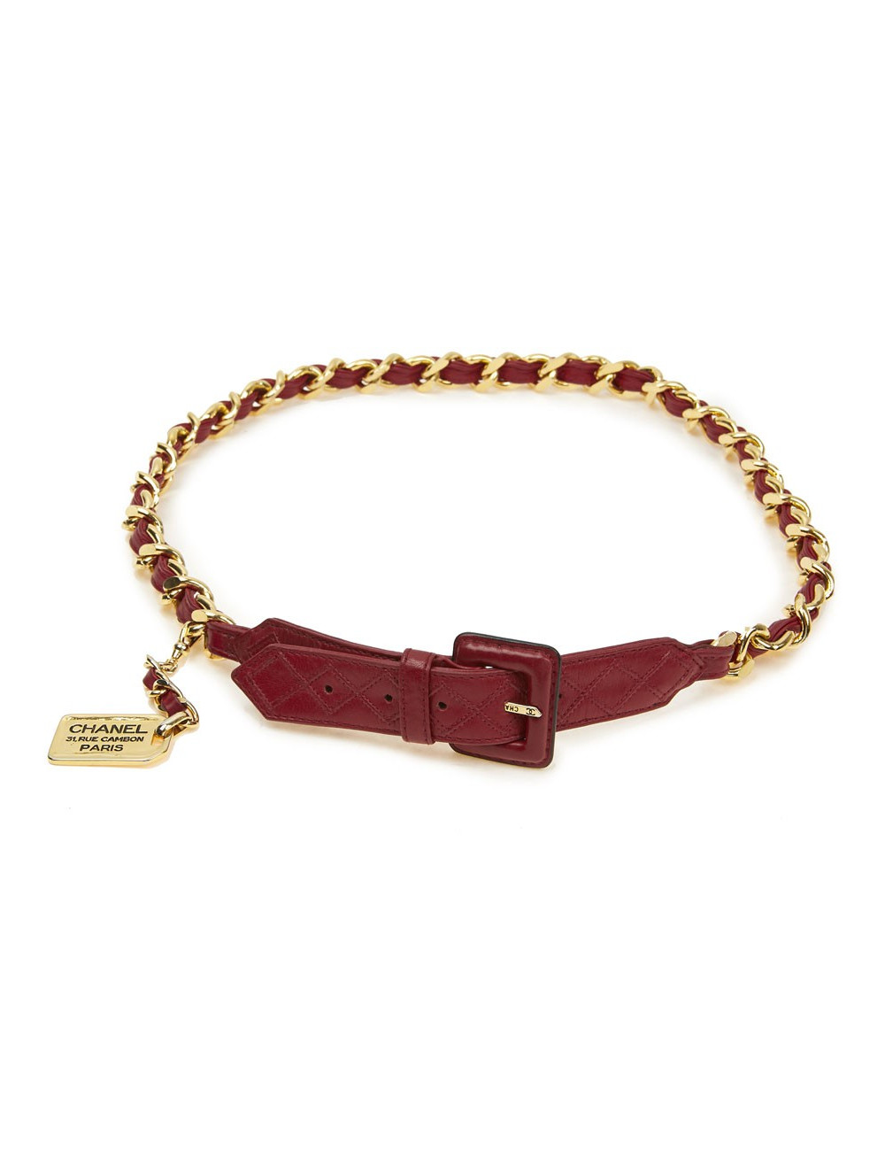 Ceinture CHANEL Vinage chaine er cuir rouge