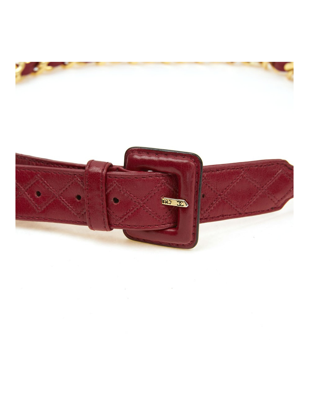 Ceinture CHANEL Vinage chaine er cuir rouge