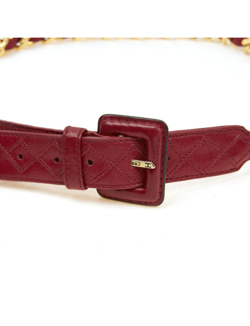 Ceinture CHANEL Vinage chaine er cuir rouge