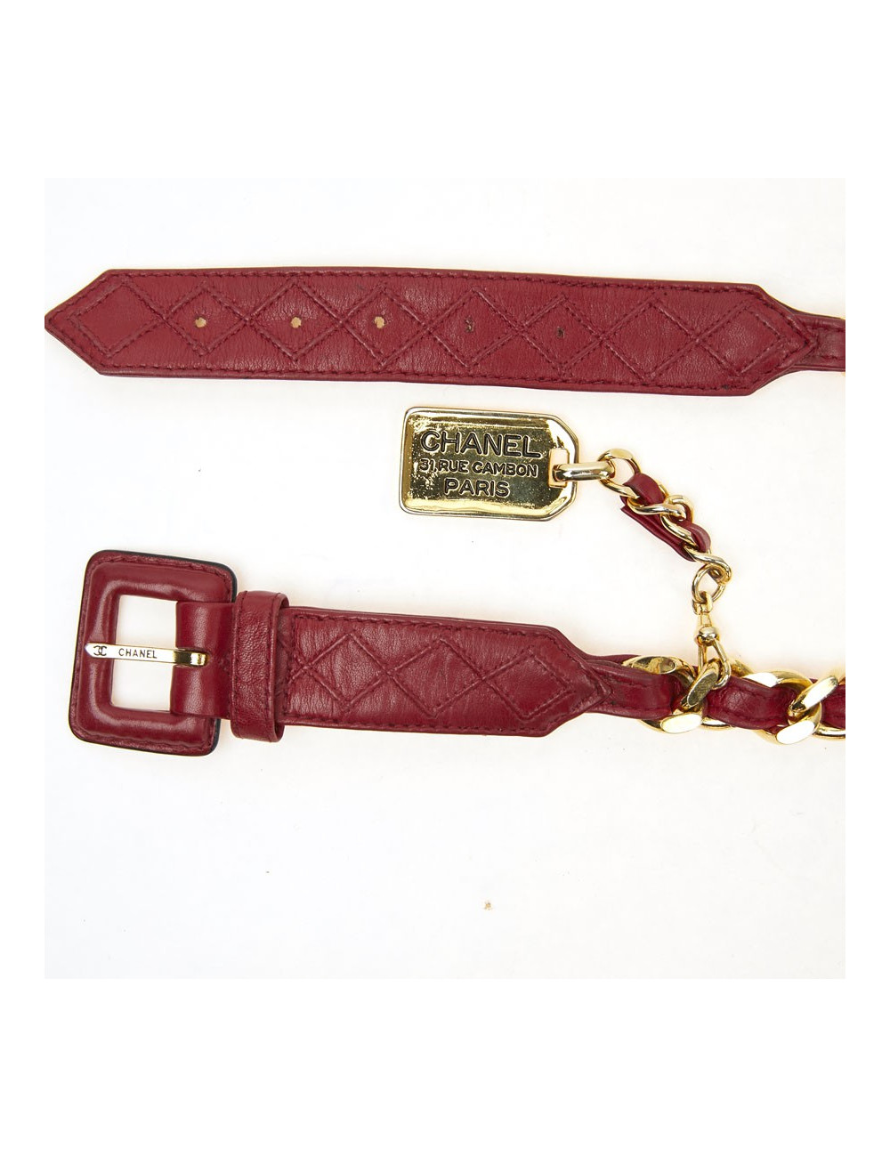 Ceinture CHANEL Vinage chaine er cuir rouge