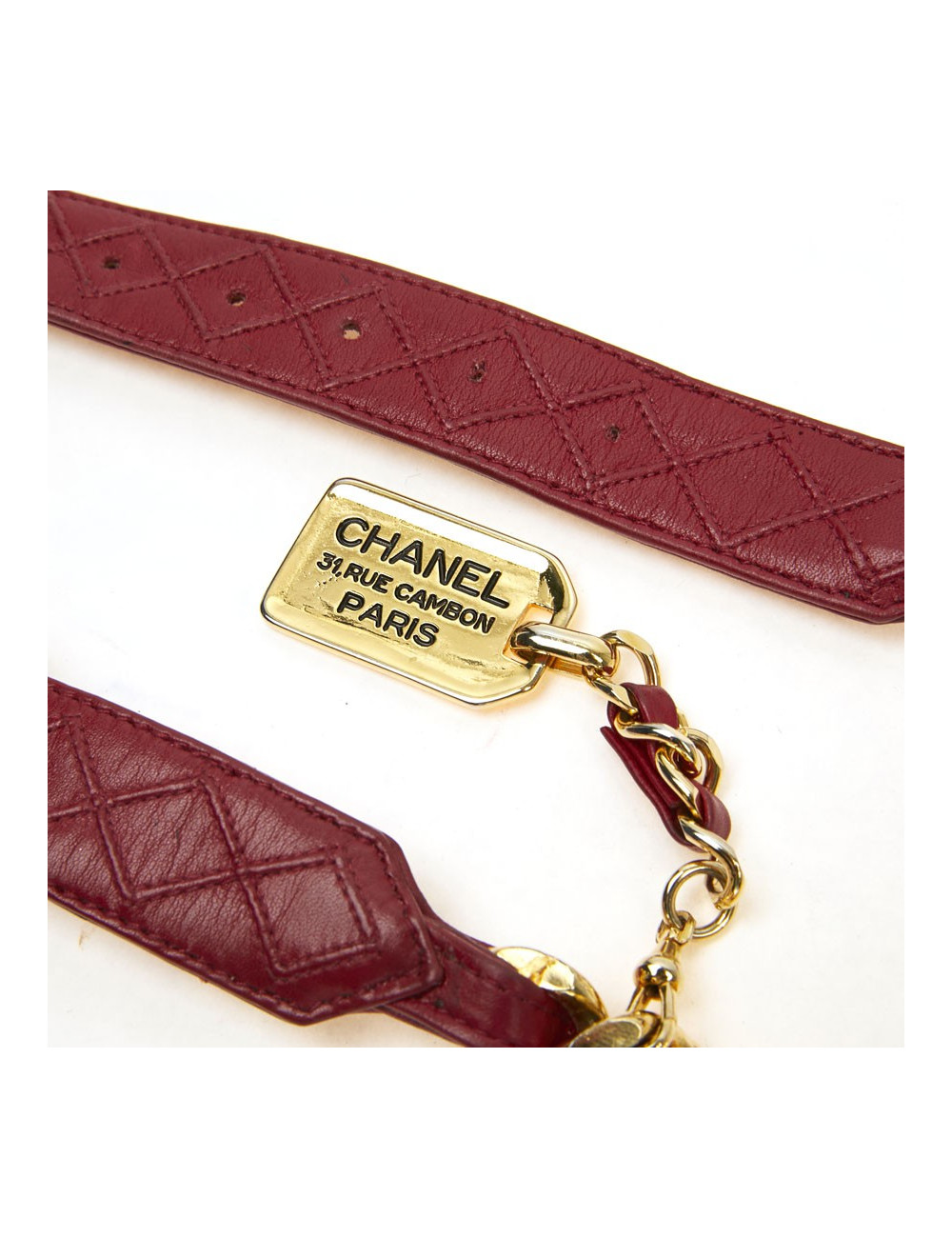 Ceinture CHANEL Vinage chaine er cuir rouge